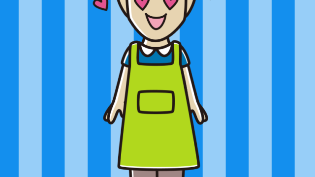 目がハートのエプロン姿の男性のイラスト【色、背景あり】PNG