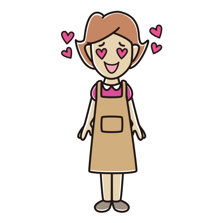 目がハートのエプロン姿の女性のイラスト【色あり、背景なし】透過PNG