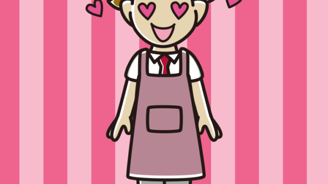 目がハートのエプロン姿の男子高校生のイラスト【色、背景あり】PNG