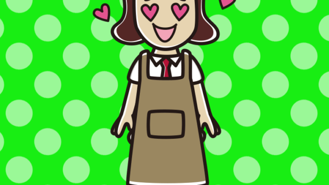 目がハートのエプロン姿の女子高校生のイラスト【色、背景あり】PNG