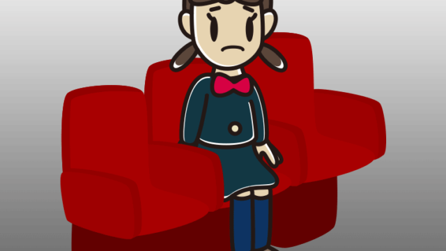 映画館（劇場）で困る女子中学生のイラスト【色、背景あり】PNG
