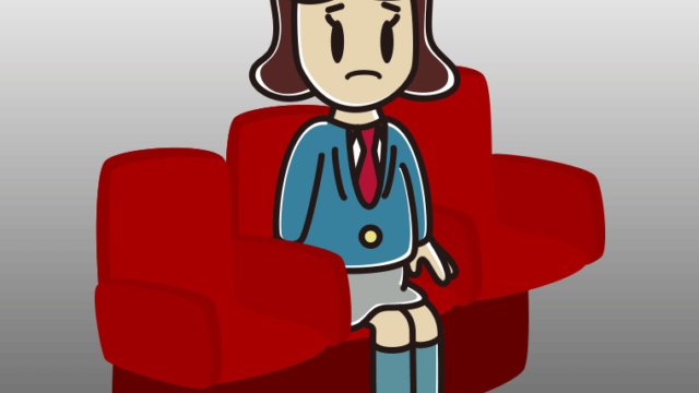 映画館（劇場）で困る女子高校生のイラスト【色、背景あり】PNG