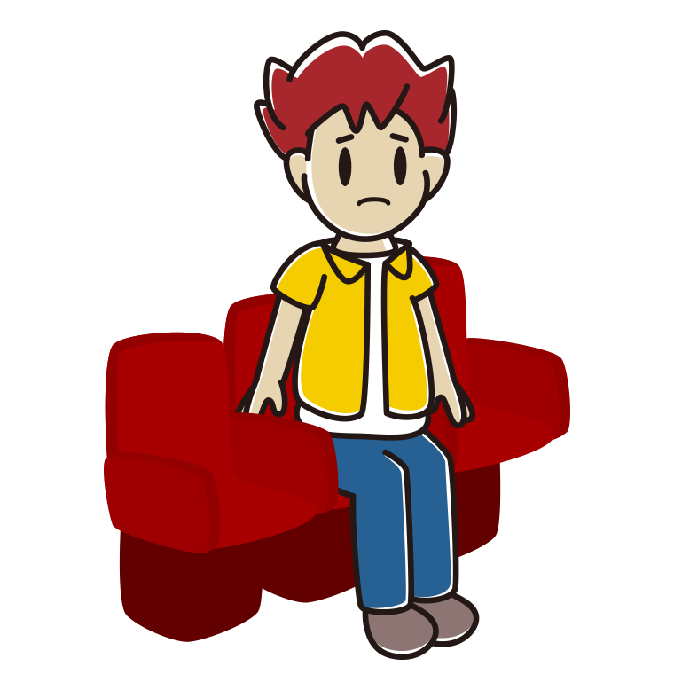 映画館（劇場）で困る男子大学生のイラスト【色あり、背景なし】透過PNG