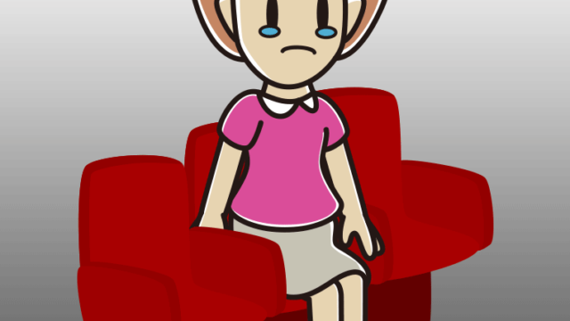 映画館（劇場）で泣く女性のイラスト【色、背景あり】PNG