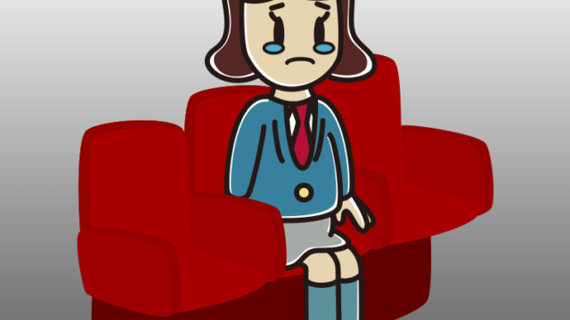 映画館（劇場）で泣く女子高校生のイラスト【色、背景あり】PNG