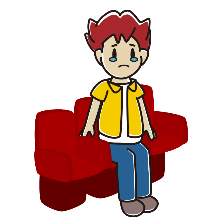 映画館（劇場）で泣く男子大学生のイラスト【色あり、背景なし】透過PNG