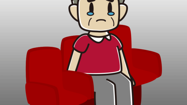 映画館（劇場）で泣くおじさんのイラスト【色、背景あり】PNG