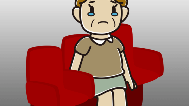 映画館（劇場）で泣くおばさんのイラスト【色、背景あり】PNG