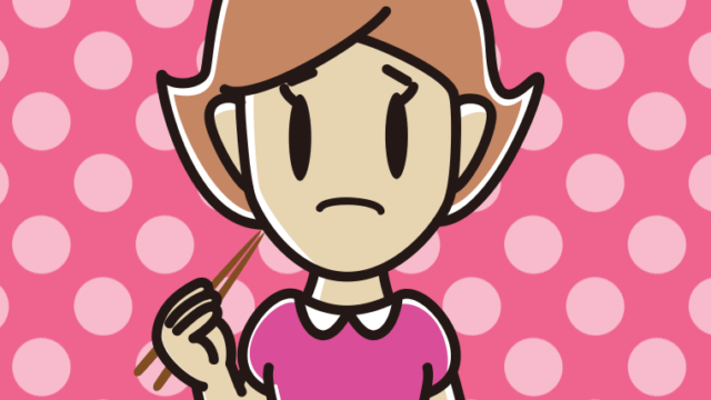 食事中に困る女性のイラスト【色、背景あり】PNG