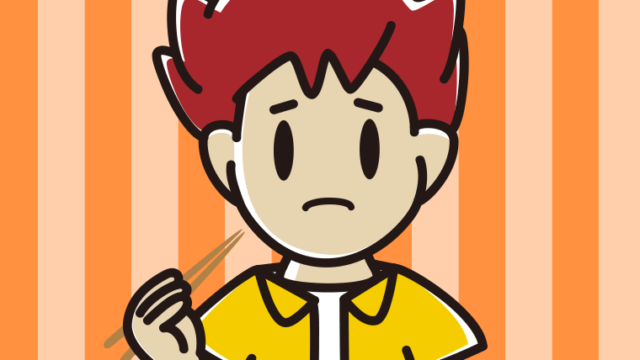 食事中に困る男子大学生のイラスト【色、背景あり】PNG