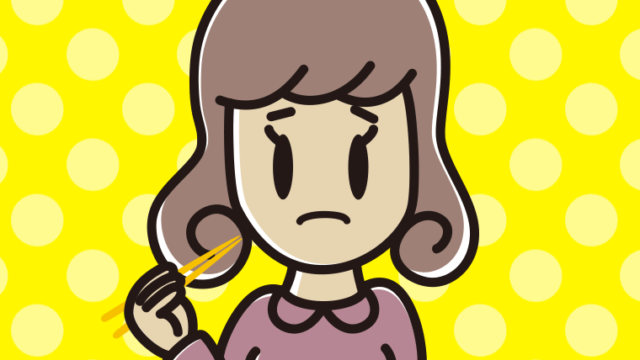 食事中に困る女子大学生のイラスト【色、背景あり】PNG