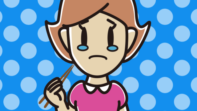 泣きながら食事をする女性のイラスト【色、背景あり】PNG