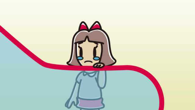 エスカレーターで泣く小学生女子のイラスト【色、背景あり】PNG