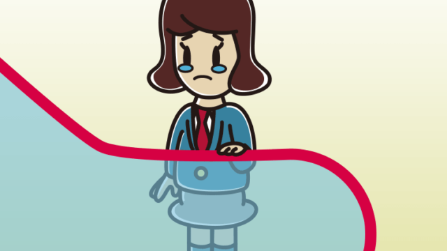 エスカレーターで泣く女子高校生のイラスト【色、背景あり】PNG