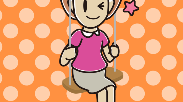ブランコでウインクする女性のイラスト【色、背景あり】PNG