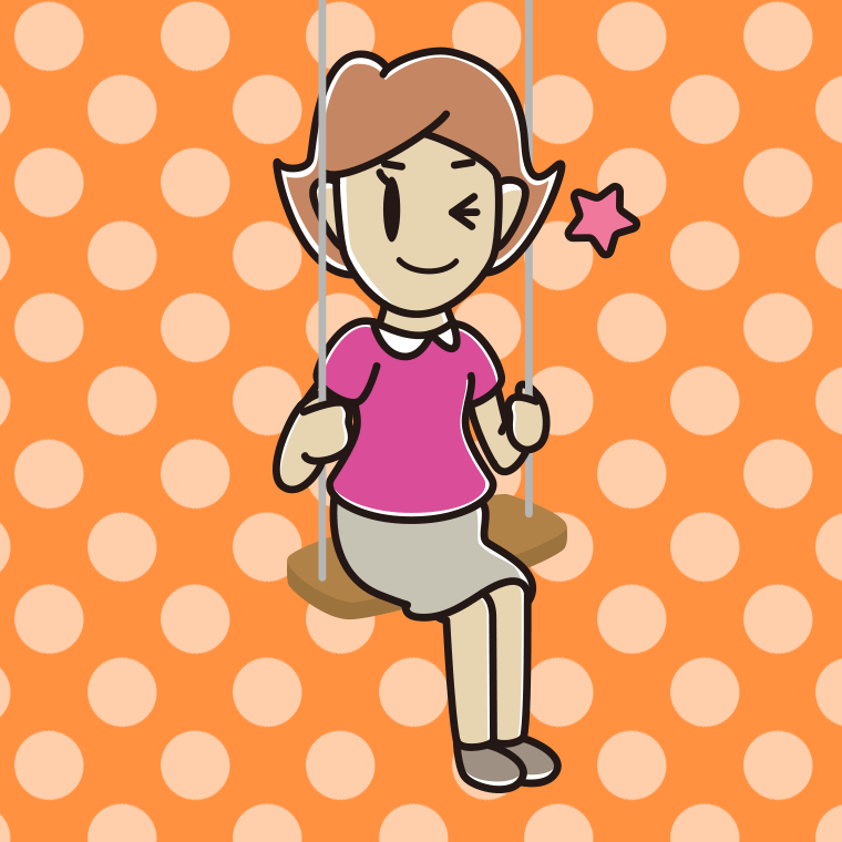 ブランコでウインクする女性のイラスト【色、背景あり】PNG