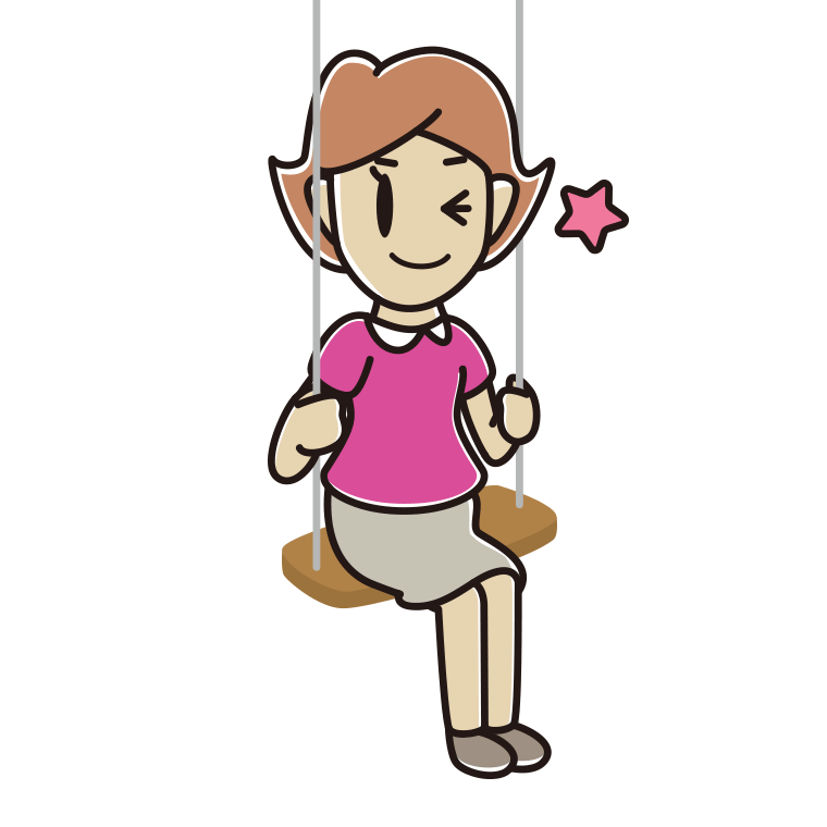 ブランコでウインクする女性のイラスト【色あり、背景なし】透過PNG