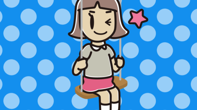 ブランコでウインクする小学生女子のイラスト【色、背景あり】PNG