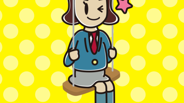 ブランコでウインクする女子高校生のイラスト【色、背景あり】PNG