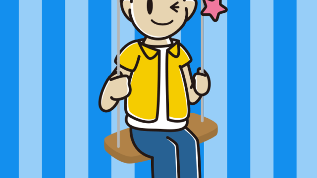 ブランコでウインクする男子大学生のイラスト【色、背景あり】PNG