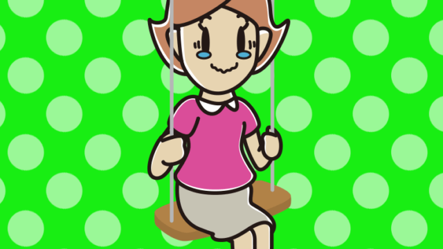 ブランコでジーンとする女性のイラスト【色、背景あり】PNG