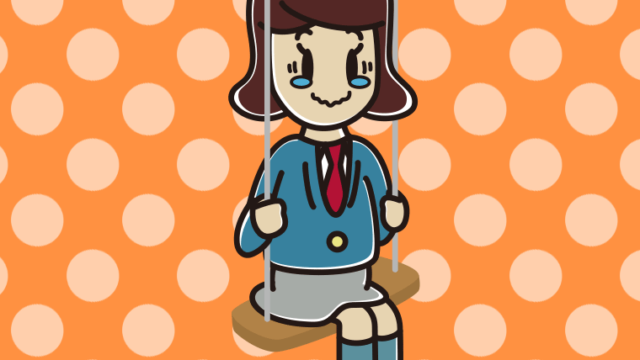 ブランコでジーンとする女子高校生のイラスト【色、背景あり】PNG