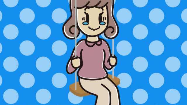 ブランコでジーンとする女子大学生のイラスト【色、背景あり】PNG