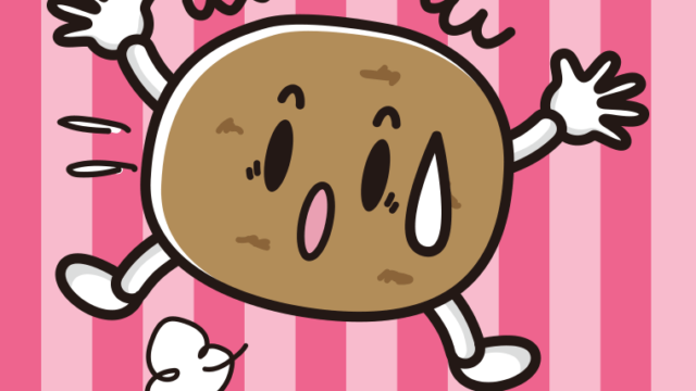 驚くジャガイモちゃんのイラスト【色、背景あり】PNG
