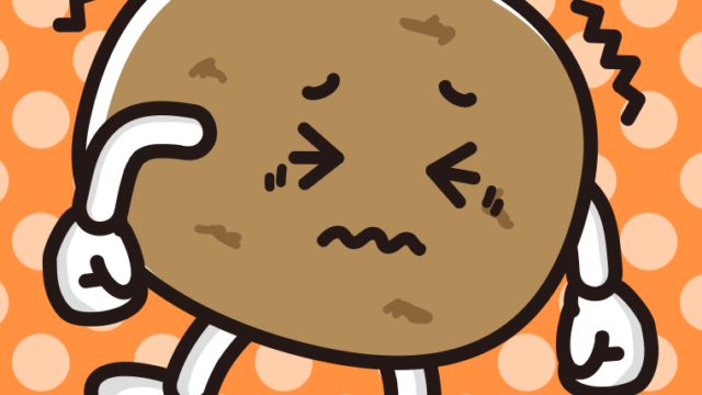 ブルブル震えるジャガイモちゃんのイラスト【色、背景あり】PNG
