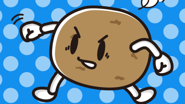 パンチするジャガイモちゃんのイラスト【色、背景あり】PNG