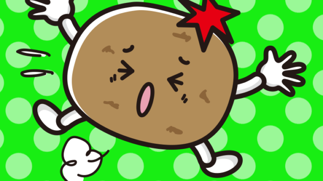 ぶつかるジャガイモちゃんのイラスト【色、背景あり】PNG