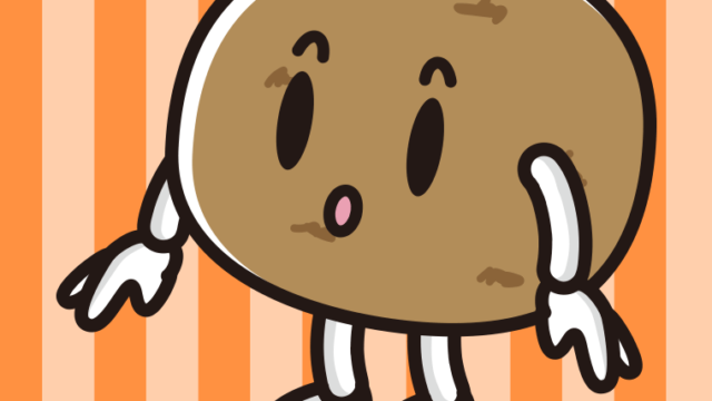 何かに気付くジャガイモちゃんのイラスト【色、背景あり】PNG