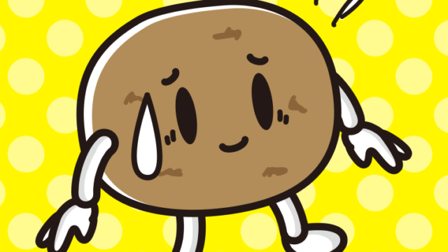 苦笑いするジャガイモちゃんのイラスト【色、背景あり】PNG