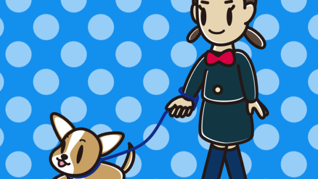 犬の散歩をする女子中学生のイラスト【色、背景あり】PNG