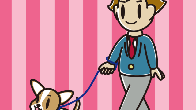 犬の散歩をする男子高校生のイラスト【色、背景あり】PNG