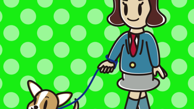 犬の散歩をする女子高校生のイラスト【色、背景あり】PNG