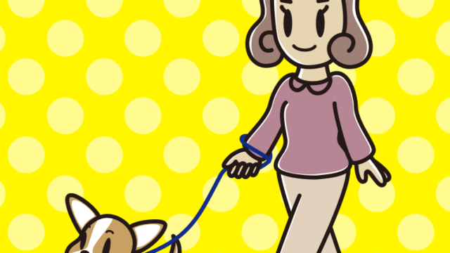 犬の散歩をする女子大学生のイラスト【色、背景あり】PNG