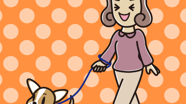 犬の散歩で笑う女子大学生のイラスト【色、背景あり】PNG