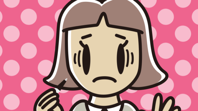 ボールペンを持って困る小学生女子のイラスト【色、背景あり】PNG