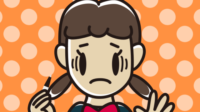 ボールペンを持って困る女子中学生のイラスト【色、背景あり】PNG