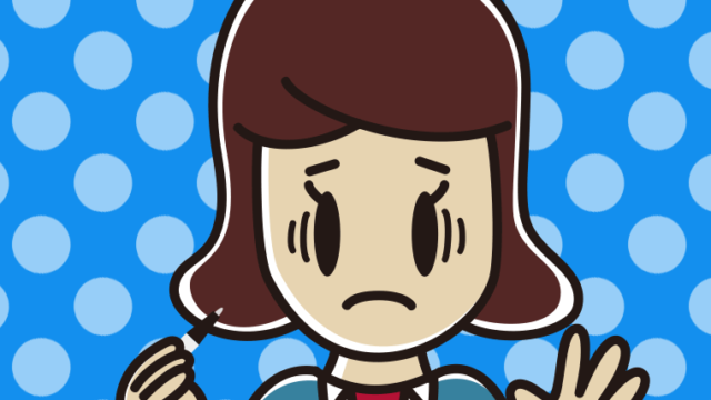 ボールペンを持って困る女子高校生のイラスト【色、背景あり】PNG