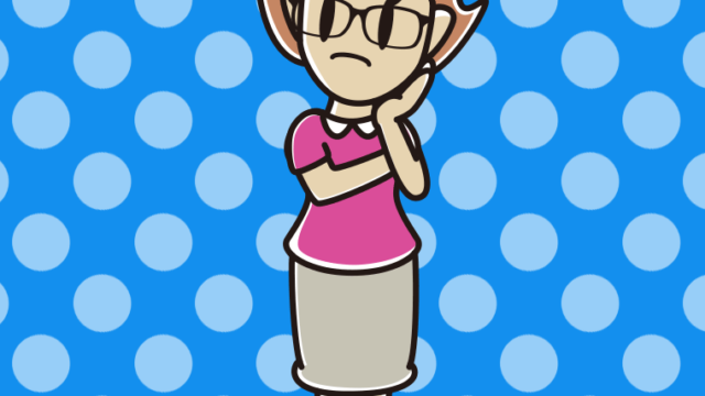 考える眼鏡の女性のイラスト【色、背景あり】PNG