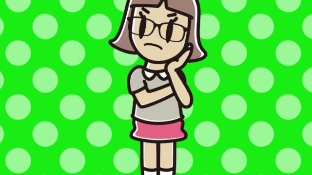 考える眼鏡の小学生女子のイラスト【色、背景あり】PNG