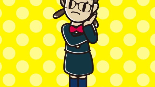 考える眼鏡の女子中学生のイラスト【色、背景あり】PNG