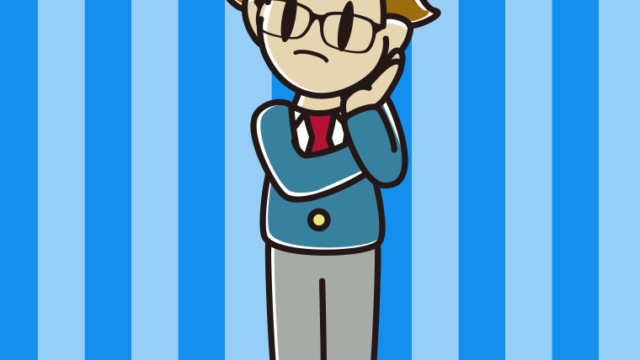 考える眼鏡の男子高校生のイラスト【色、背景あり】PNG