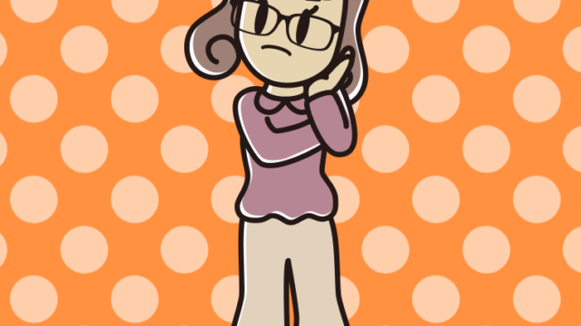 考える眼鏡の女子大学生のイラスト【色、背景あり】PNG