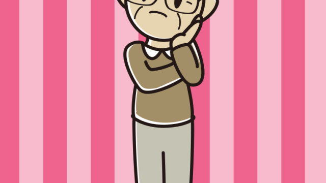 考える眼鏡のおじいさんのイラスト【色、背景あり】PNG