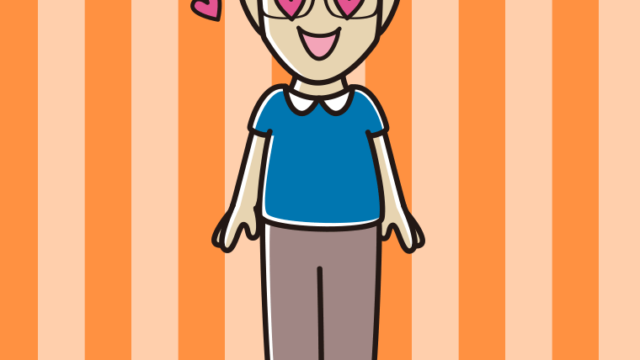 目がハートの眼鏡の男性のイラスト【色、背景あり】PNG