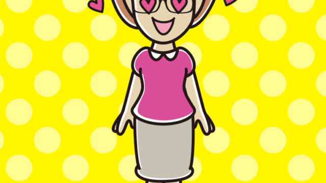 目がハートの眼鏡の女性のイラスト【色、背景あり】PNG