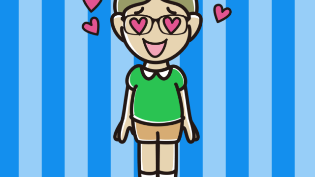 目がハートの眼鏡の小学生男子のイラスト【色、背景あり】PNG